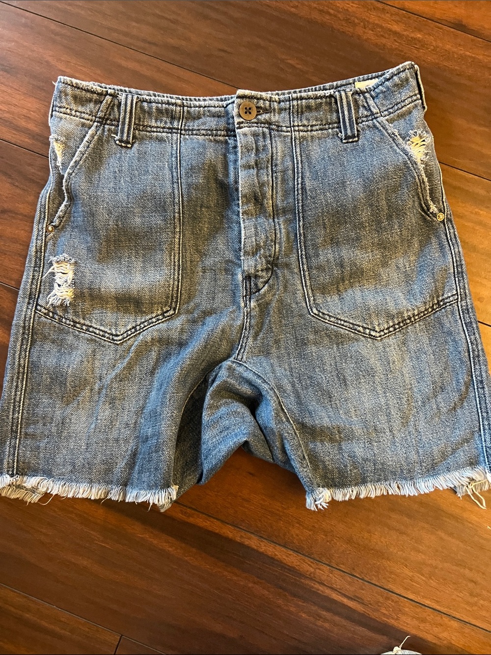 Free People, We the Free, baggy, long denim harem shorts, size 8